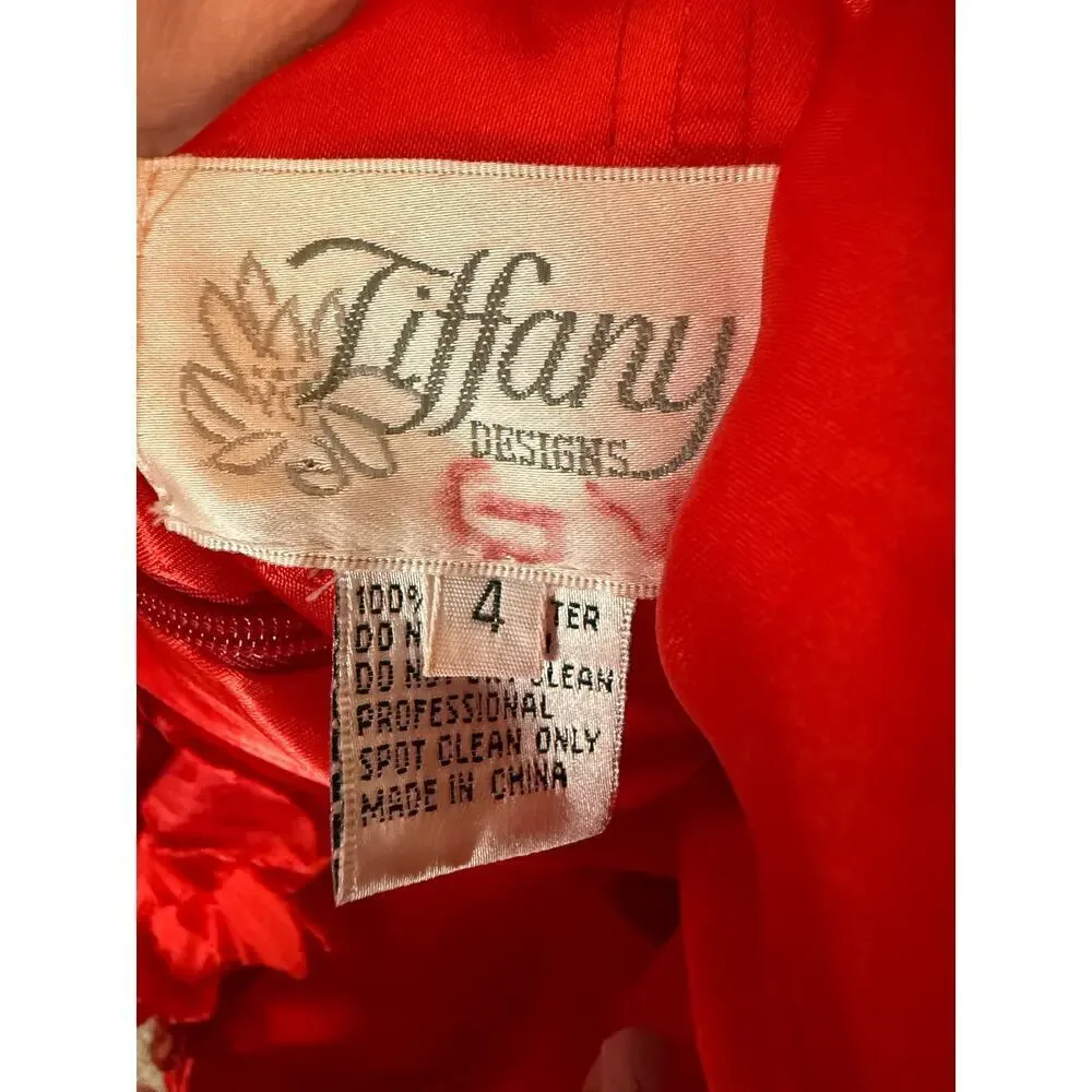 Tiffany Designs 4 Dress Sequin Red One Shoulder Dramatic Mermaid Floral Gown - Picture 6 of 8